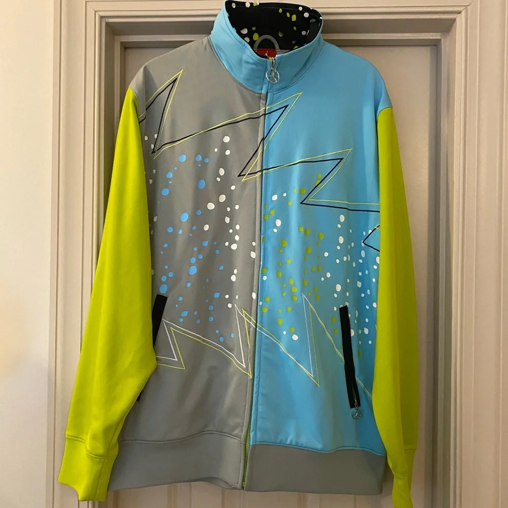 Jordan XL Y2K Graphic Zip-Up Track Jacket - Blue, Black and Neon Yellow